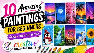 Learn Acrylic Painting on Canvas | 10 Easy Painting Ideas for Beginners