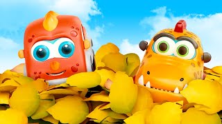 Outono divertido com os carros Mocas! Vamos tirar as folhas secas e pular! Desenho animado infantil