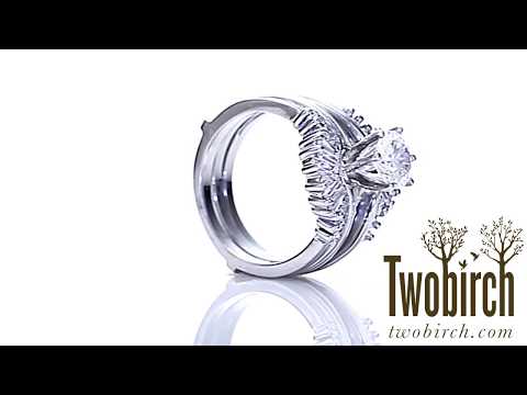 0.77ct. Round and Baguette Prong Set Ring Chevron Guard - TwoBirch TB-GUARD-0013-WG-J