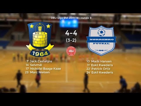 DBU Futsal Liga Øst 9. runde, 17. jan. 2018. Brøndby IF - Nørrebro BK 4-4 (3-2) highlights