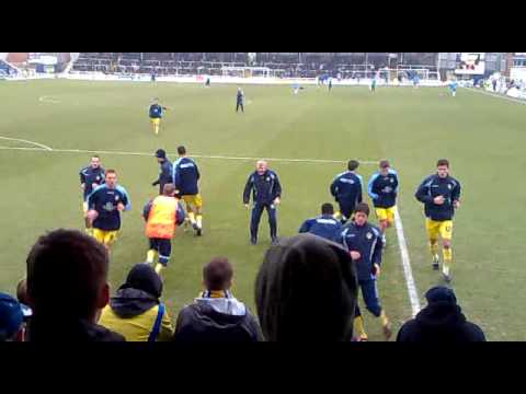 Leeds United players warming up at Hartlepool (06/02/10)
