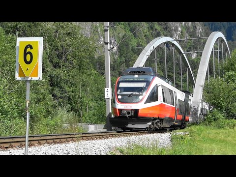 Montafonerbahn:🛤️Züge an der Montafonerbahn von Schruns➡️Bludenz & Werbetaurus & Talent3 in Bludenz