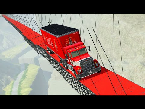 Long Suspension bridge Testing - Heavy Trailer Truck - BeamNG Drive