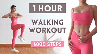 1 HOUR WALKING WORKOUT | 6000 Steps Full Body Fat Burn Cardio at Home
