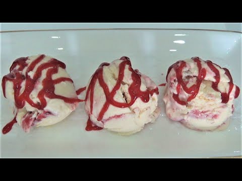 Home Made Vanilla Strawberry Ice Cream without eggs without flour.