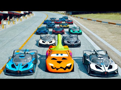 Lightning McQueen Halloween Edition vs Bugatti Bolide Hypercars - Drag Race 20 KM