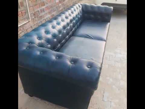 Long modern blue leather sofa, for hotel, size: 170 cm