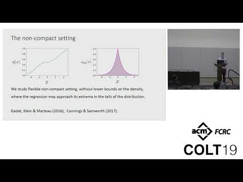 Classification with unknown class conditional label noise on noncompact feature spaces