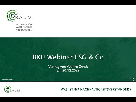 BKU Webseminar „Nachhaltigkeit“ mit Yvonne Zwick.