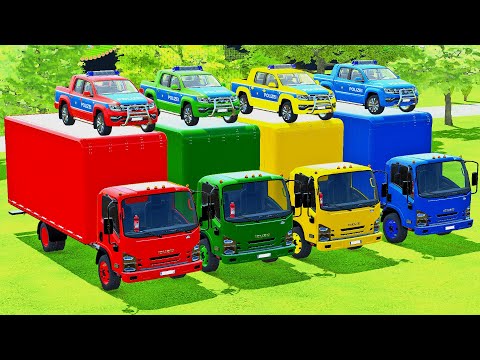 TRANSPORTING VOLKSWAGEN POLICE CARS WITH ISUZU TRUCKS ! Farming Simulator 22
