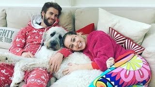 Miley Cyrus and Liam Hemsworth Share Holiday Smooch Pose With Their Adorable Dog -- See the Pics!