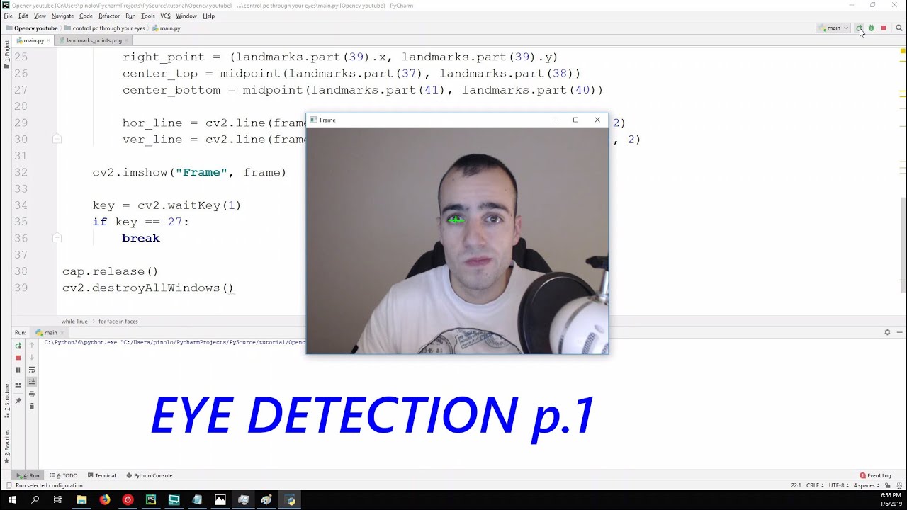 Eye detection - Gaze controlled keyboard with Python and Opencv p.1