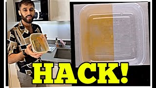 LIFE HACK : HOW TO GET REMOVE OIL FROM PLASTIC CONTAINERS IN ONE MINUTE!