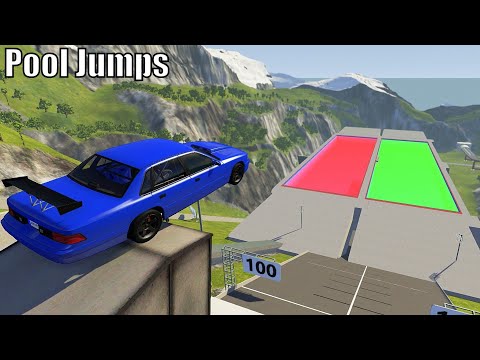 High Speed Car Jump In Green Or Red Slime Pool Crash - BeamNG.drive Pool Jumps