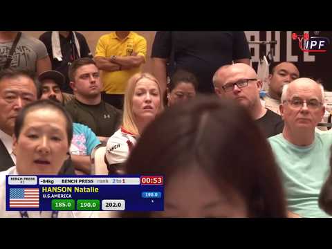 Hanson Natalie bench press 202kg@84kg. NEW WORLD RECORD! WC 2019 Tokyo