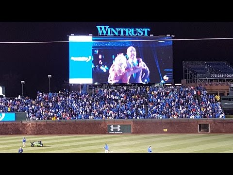 David Ross on Dancing with the Stars on the Wrigley Field jumbotron during rain delay