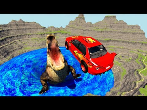 Jumping into canyon with a giant alligator - BeamNG.Drive