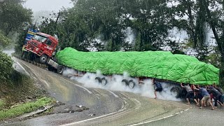 Download lagu BIKIN KERINGAT DINGIN !!! Truk Trailer Siba Surya Muatan Raksasa Tersiksa Total Melintasi Tikungan mp3