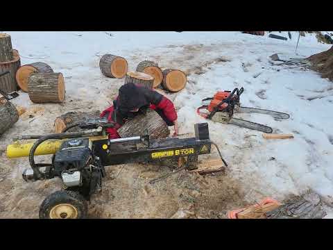 Downed another 80 foot cedar for some quick wood.  lol my 8 year old decided he wanted to split lol