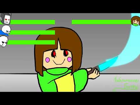 GLITHTALE Flowey, Sans, Gaster VS Chara | Tabural Battle (healthbars)
