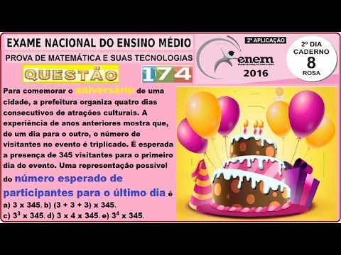 CURSO MATEMÁTICA ENEM 2016 QUESTÃO 174 PROVA ROSA RESOLVIDA EXAME NACIONAL ENSINO MÉDIO 2ª Aplicação