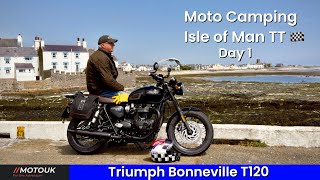 Moto Camping | Isle of Man TT Trip 2023 Day 1 Qualifying & Peel | Triumph Bonneville T120 🏁🏕️🏍️