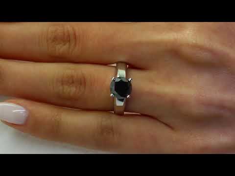 Solitaire Round Cut Black Diamond Engagement Ring in White Gold (MVSB0027-W)