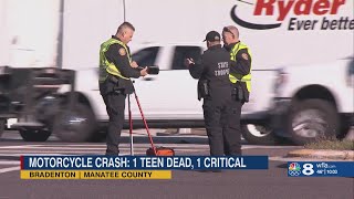 1 teen killed, another in critical condition after motorcycle crash in Bradenton