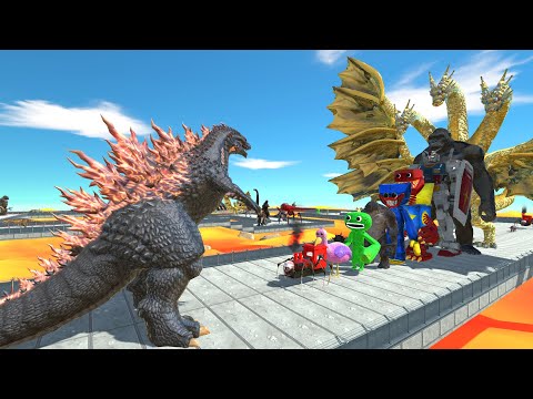 Gojira vs Ghidorah LAVA MOLTEN DEATH RUN - Animal Revolt Battle Simulator
