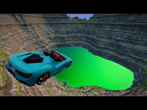 Leap Of Death Car Jumps & Falls Into Pit With Green Water – BeamNG.Drive