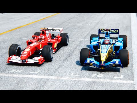 Renault F1 2005 SLICK TYRES vs Ferrari F1 2004 - Interlagos GP
