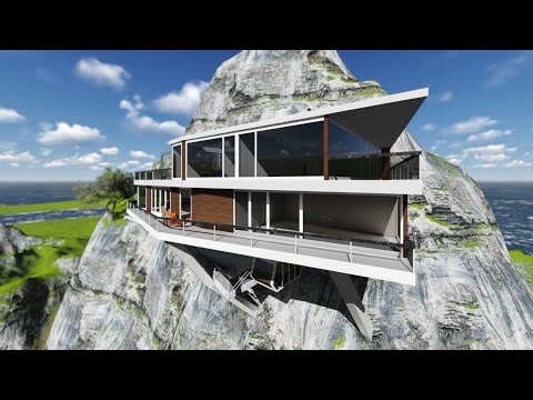 Projekt dom na skale  - wizualizacja 3D