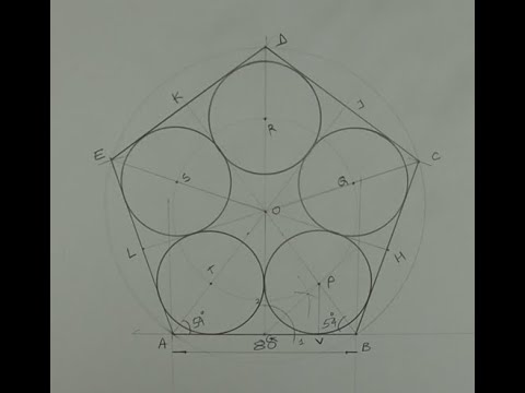 How to draw five equal circles inside a pentagon touching two sides and two other circles