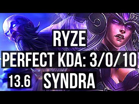 RYZE vs SYNDRA (MID) | 3/0/10, 1.3M mastery | KR Master | 13.6