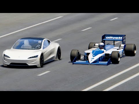 Tesla Roadster vs Brabham F1 1986 - Drag Race