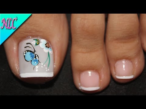 DISEÑO DE UÑAS PARA PIES MARIPOSA Y FLORES – FRANCES NAIL ART – FRENCH NAIL ART – NLC