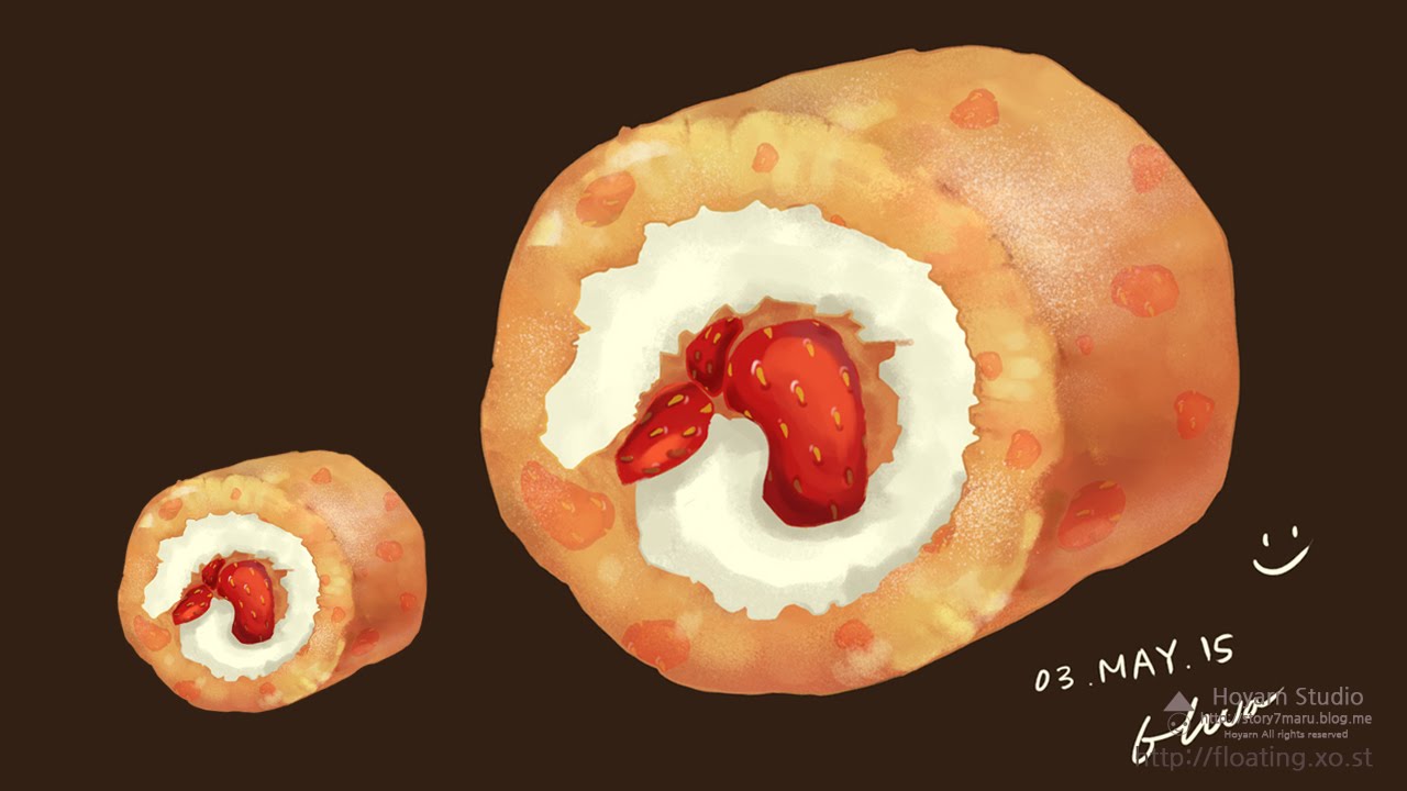 [Digital Painting]  Strawberry Roll cake