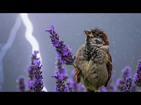 Lavender Field Rain & Thunder | Morning Birdsong for Deep Sleep 