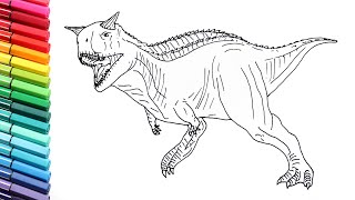 Drawing and Coloring The Carnotaur From Jurassic World -- Dinosaur Color Pages for Kids