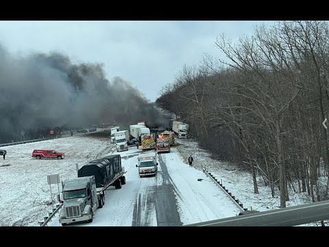 Freak Snow Squall leads to fiery multi-vehicle crash closes I-81 in Schuylkill County Pennsylvania