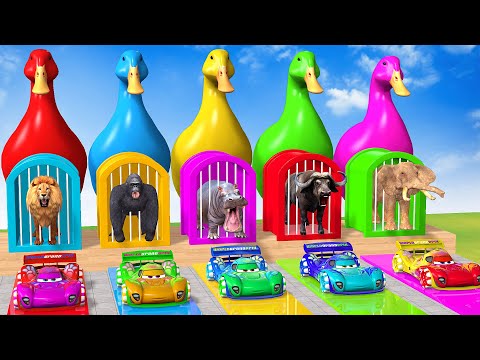 Long Slide Game With Cow Elephant Gorilla Hippopotamus Tiger - 3d Animal Game - Funny 3d Animals