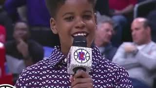 Kid singing at Clippers game! Finish the lyrics at Clippers game! Kid w beautiful voice at halftime