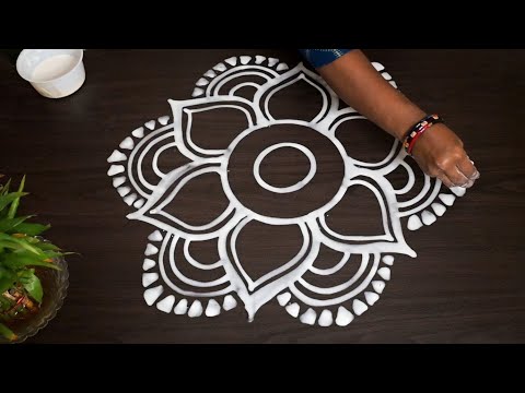 Step by Step Big Round Flower Rangoli Designs for Manabasa Gurubar🌺| Special Alpona Design 🌷