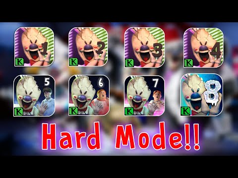 All Ice Scream Games [1-8] On Hard Mode! FULL GAMEPLAY