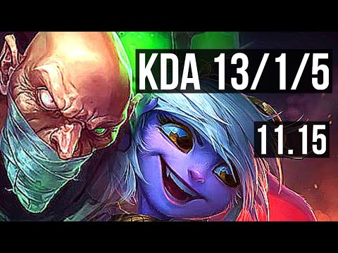 SINGED vs TRISTANA (TOP) | 13/1/5, 6 solo kills, 800+ games, Legendary | KR Diamond | v11.15