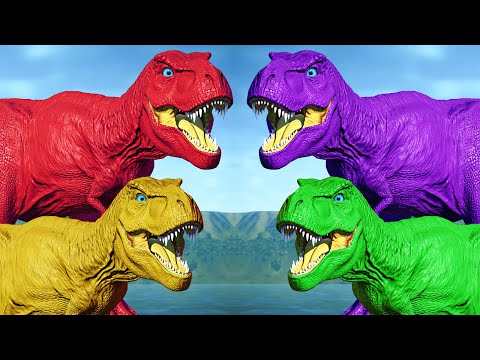 Dinosaur Color Pack, Purple Tyrannosaurus Rex, Indominus Rex, Allosaurus, Spinosaurus Fighting