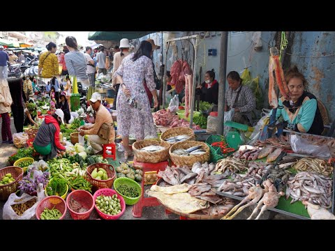 Compilation Cambodian Food Market in The Morning - Daily Lifestyle & Activities of Vendors, Buyer