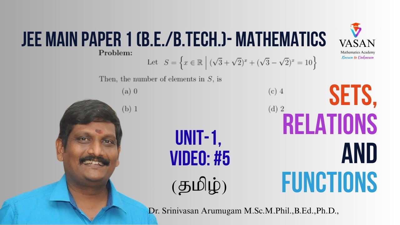 JEE (MAIN) : Unit 1-Video 5- Sets, Relations and Functions – PYQ Papers Discussion (Tamil)