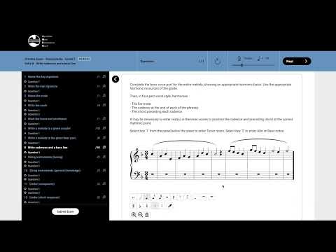 How to enter notes in four-part SATB vocal style in AMEB Online Exams