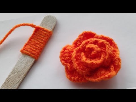 Amazing Woolen Flower craft idea with Icecream Stick | Hand Embroidery Flower Trick | Sewing hack